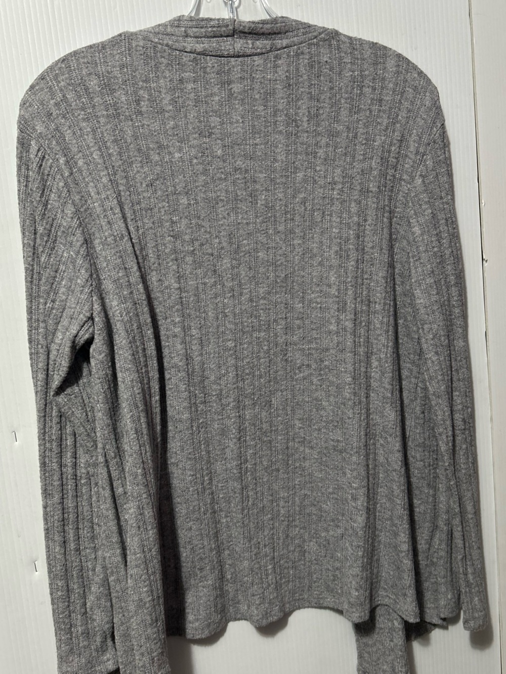 Lightweight Gray Open-Front Ribbed Women's Cardigan - Picture 2 of 5